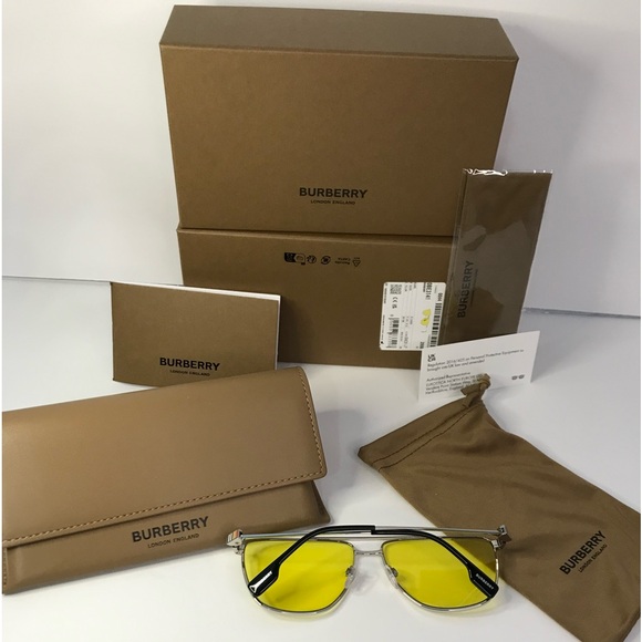 BURBERRY Blaine BE3141 1005 aviator sunglass gunmetal frame with yellow lenses. - Picture 9 of 15